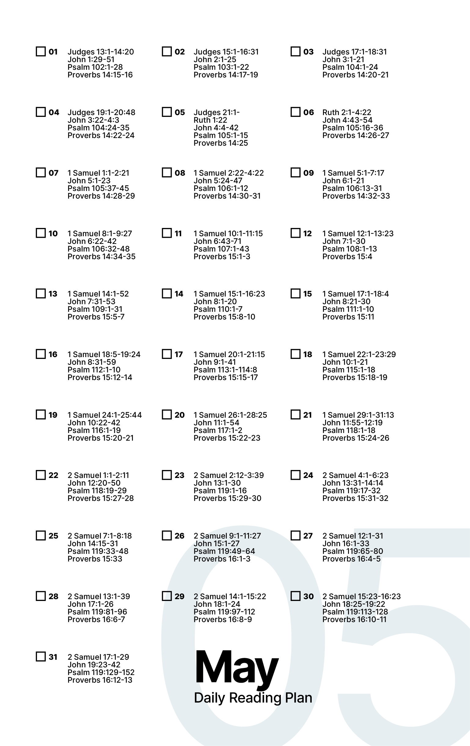 May Bible Reading Plan